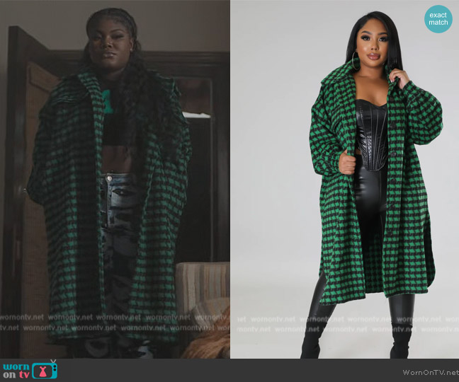 Lynae’’s green check coat on The Chi