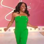 Sherri’s green strapless jumpsuit on Sherri