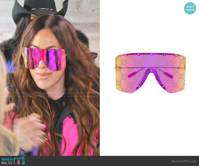 Gucci GG1244S Mask-Frame Sunglasses worn by Angie Katsanevas on The Real Housewives of Salt Lake City