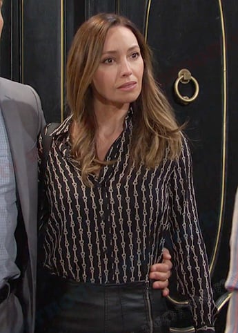 Gwen's black chain print blouse and skirt on Days of our Lives