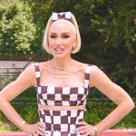 Gwen’s checkered cropped top and skirt on The Voice