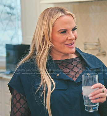 WornOnTV: Heather's black logo print pants on The Real Housewives