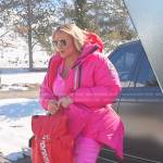 Heather’s pink puffer jacket and snow boots on The Real Housewives of Salt Lake City