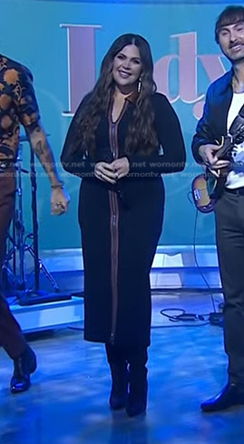 Hillary Scott’s black contrast collar zip front dress on Today