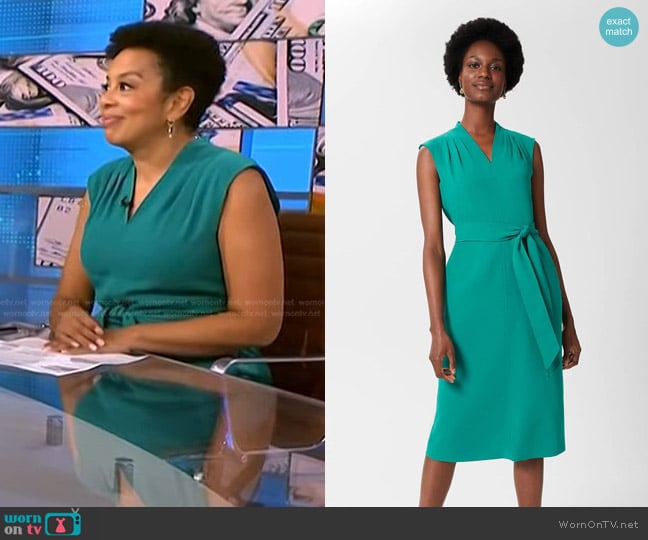 Hobbs Reese Belted Dress in Ocean Green worn by Sharon Epperson on NBC News Daily