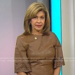 Hoda’s brown laser cut sleeve leather dress on Today