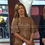 Hoda’s brown laser cut sleeve leather dress on Today