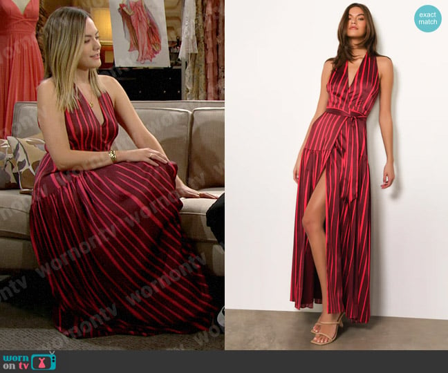 Hutch Fox Dress in Wine Playful Stripes worn by Hope Logan (Annika Noelle) on The Bold and the Beautiful