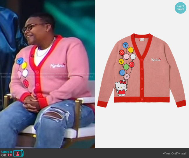 Hypland Hello Kitty Balloons Knit Cardigan worn by Sam Jay on Good Morning America