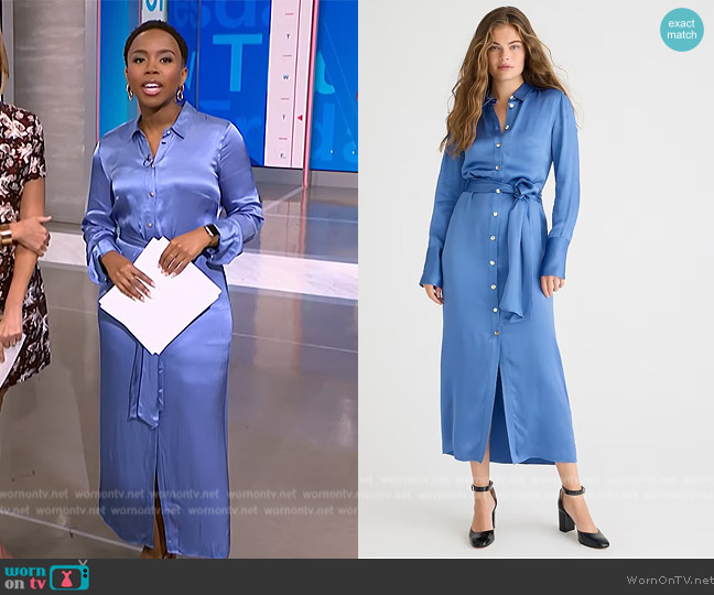 J. Crew Drapey shirtdress in luster crepe worn by Zinhle Essamuah on NBC News Daily