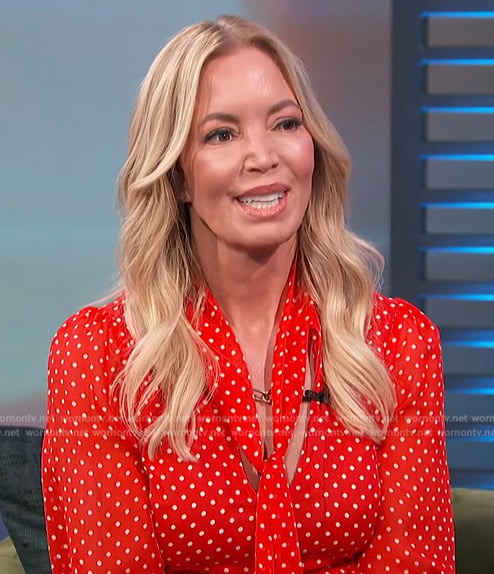 Jeanie Buss’s red polka dot blouse on Access Hollywood