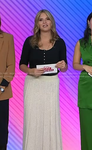 Jenna's black scoop neck top and white knit skirt on Today