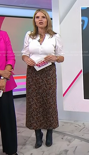 Jenna's white top and printed skirt on Today