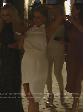 Jennifer's white satin asymmetric mini dress on The Real Housewives of Orange County