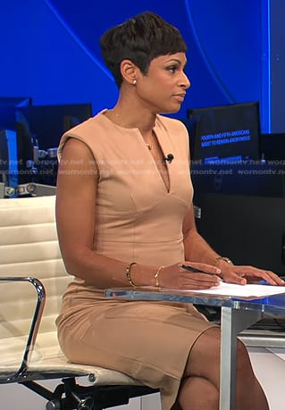 Jericka's beige v-neck dress on CBS Evening News