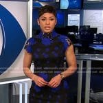 Jericka’s black and blue floral lace dress on CBS Evening News