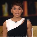 Jericka’s black and white cutout dress on CBS Evening News