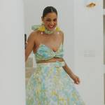 Jessel's blue floral print top and belted skirt on The Real Housewives of New York City