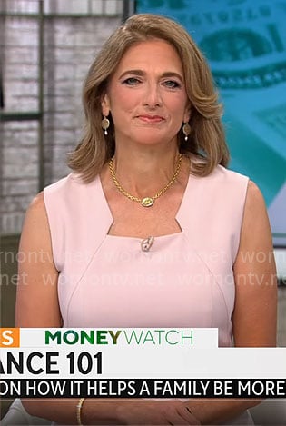 Jill Schlesinger’s blush pink sleeveless dress on CBS Mornings