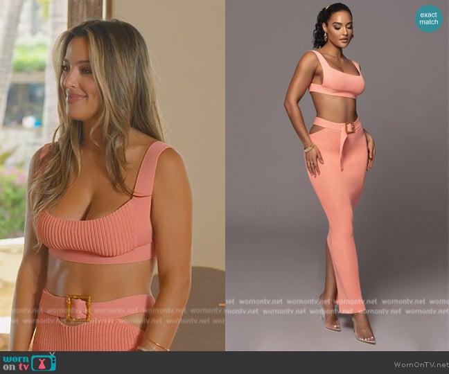 Jlux Label Peach Nikole Ribbed Skirt Set worn by Alex Halll (Alex Hall) on Selling the OC