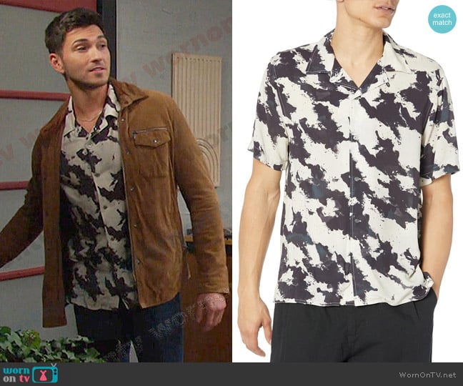 John Varvatos Danny Short Sleeve Camp Shirt worn by Alexander Kiriakis (Robert Scott Wilson) on Days of our Lives