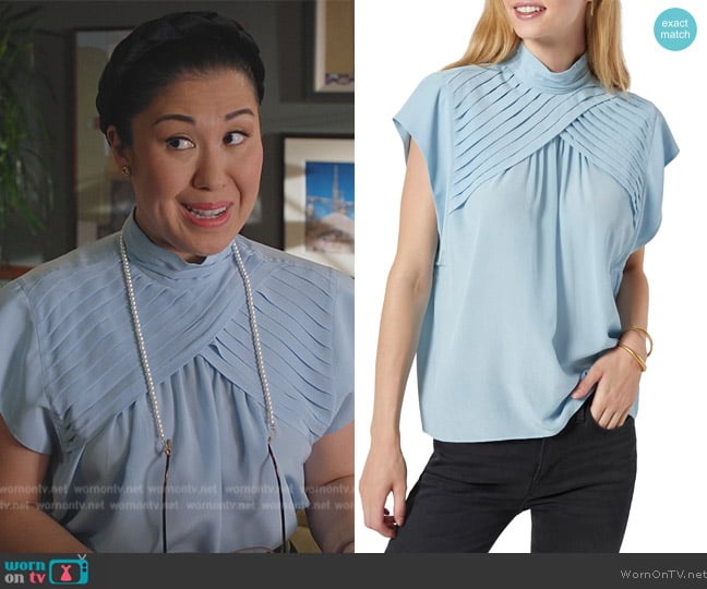 Joie Edesse Pleated Mock Neck Silk Blouse worn by Sherri Kansky (Ruthie Ann Miles) on All Rise