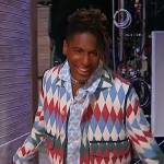 Jon Batiste’s geometric print jacket on Sherri