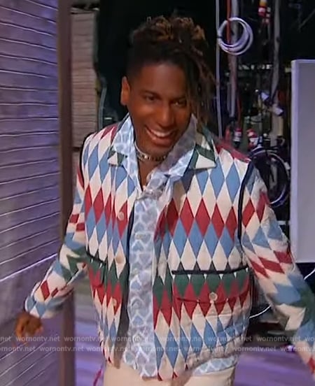 Jon Batiste’s geometric print jacket on Sherri