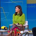 Juju’s green blouse and mixed print skirt on Good Morning America