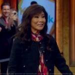 Julie Chen’s multi-colored tie neck top on Live with Kelly and Mark