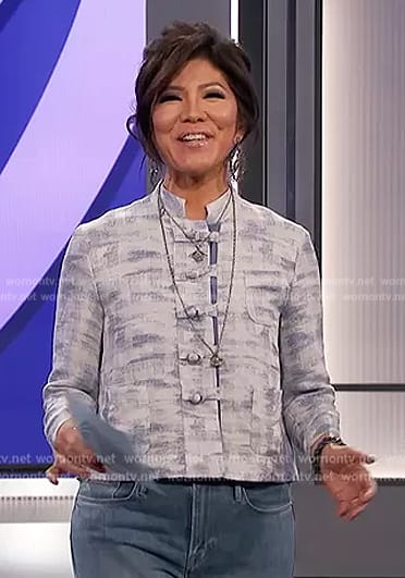 Julie’s blue loop button jacket on Big Brother