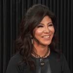 Julie Chen’s black leather paneled dress on E! News