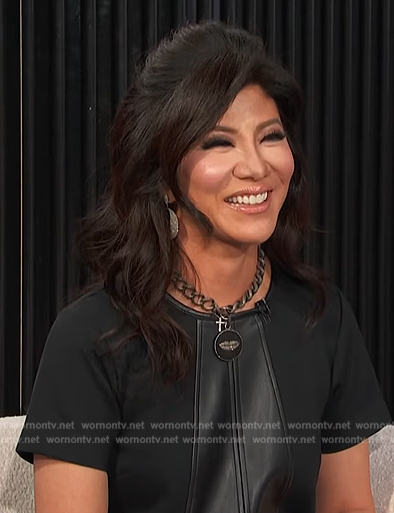 Julie Chen’s black leather paneled dress on E! News