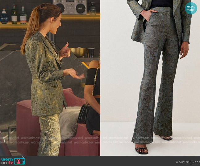 Karen Millen Jacquard Statement Kick Flare Pants worn by Polly Brindle (Polly Brindle) on Selling the OC