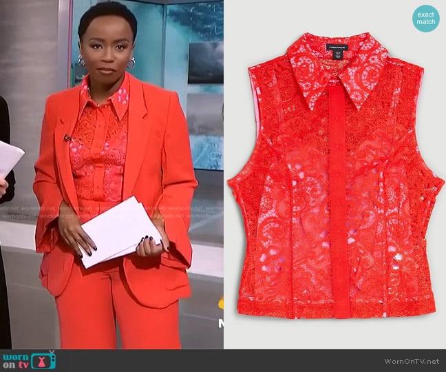 Karen Millen The Founder Collared Lace Woven Top worn by Zinhle Essamuah on NBC News Daily