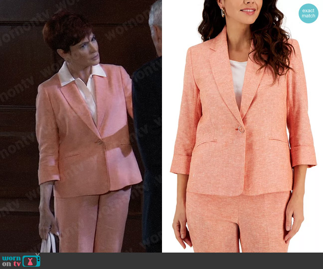 Kasper Linen-Blend One-Button 3/4-Sleeve Blazer worn by Diane Miller (Carolyn Hennesy) on General Hospital