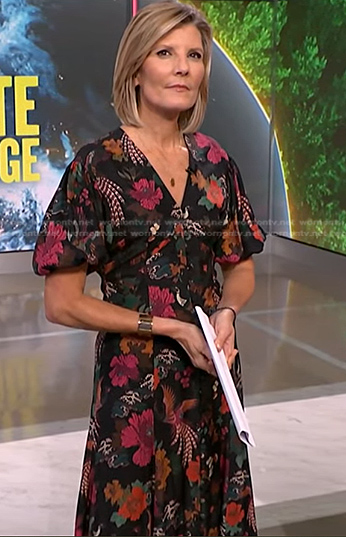 Kate’s black bird and floral print dress on NBC News Daily