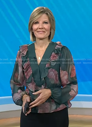 Kate Snow's green floral ruffle blouse on Today