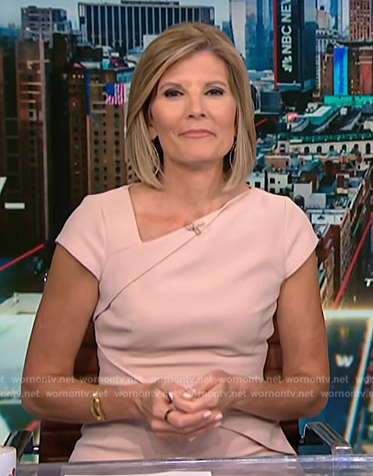 Kate Snow's pink asymmetric neckline dress on NBC News Daily