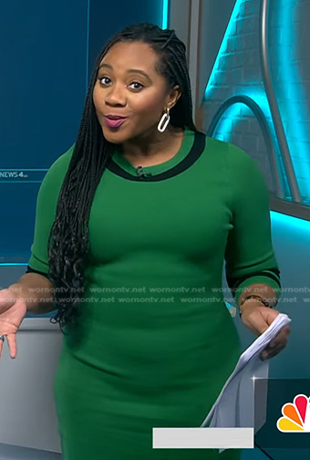 Kay Angrum’s green stripe trim knit dress on NBC News Daily