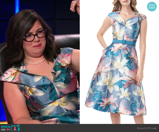 Kay Unger Matilda Floral Belted A-Line Midi Dress worn by Victoria Groce on The Chase