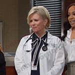 Kayla’s navy contrast tie neck dress on Days of our Lives