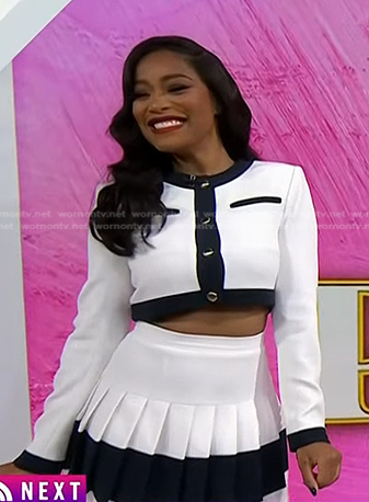 Keke Palmer's white cropped jacket and pleated mini skirt on Today