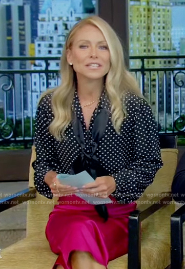 Kelly's black polka dot blouse on Live with Kelly and Mark
