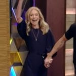 Kelly's navy belted dress on Live with Kelly and Mark