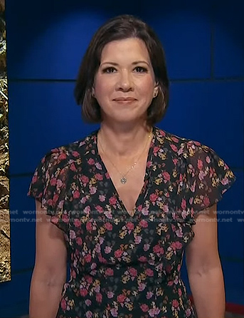 Kelly Cobiella's black floral ruffle sleeve top on Today