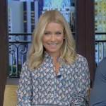 Kelly’s blue geometric print blouse on Live with Kelly and Mark