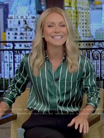 Kelly’s green stripe blouse on Live with Kelly and Mark