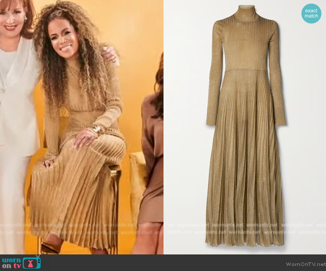 Khaite Jupiter Pleated Glittery Maxi Dress worn by Sunny Hostin on The View