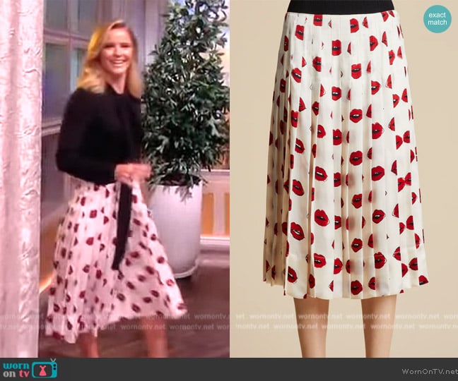 Khaite Tudi Lip-Print Pleated Midi-Skirt worn by Sara Haines on The View